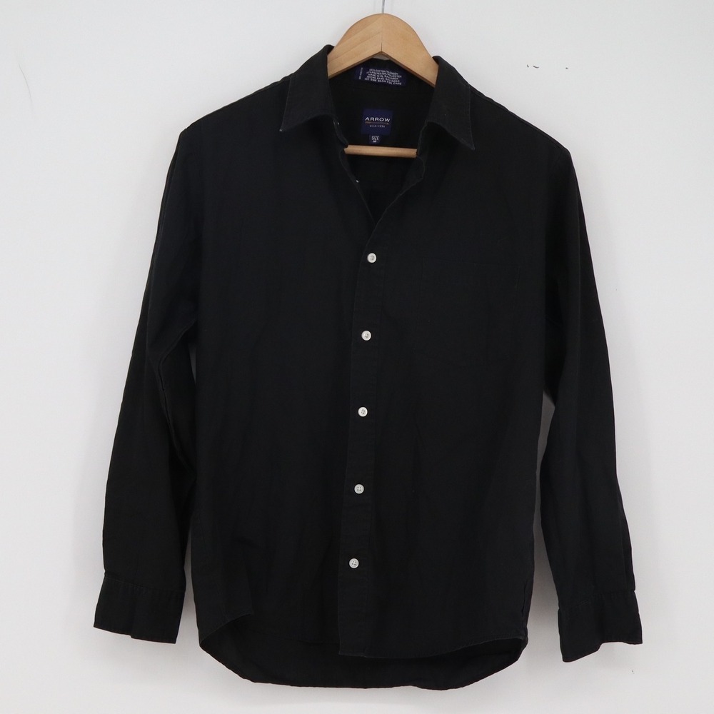 Arrow Button-Down Boys 18  Black Long Sleeve Solid Excellent